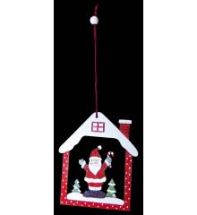 Χριστουγεννιάτικο Ξύλινο Στολίδι Άγιος Βασίλης σε Σπιτάκι Πολύχρωμο (12cm)