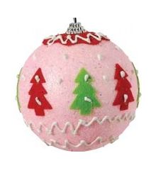 Χριστουγεννιάτικη Μπάλα Δέντρου Ροζ με Δεντράκια - 10 cm