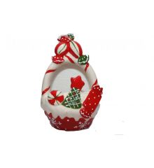 Χριστουγεννιάτικο Κεραμικό Κόκκινο Καλαθάκι με Ζαχαρωτά  - 2 Σχέδια (20cm)