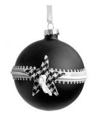 ​Χριστουγεννιάτικη Μπάλα Γυάλινη Μαύρη με Λευκή Κορδέλα και Αστέρι - 8 cm