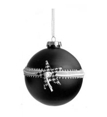 ​Χριστουγεννιάτικη Μπάλα Γυάλινη Μαύρη με Ασημί Κορδέλα με Αστέρι - 10 cm