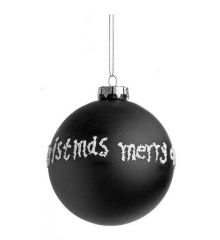 Χριστουγεννιάτικη Γυάλινη Μπάλα Μαύρη με Ασημί Επιγραφή - 10 cm