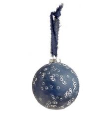 ​Χριστουγεννιάτικη Μπάλα Γυάλινη Μπλε με Ασημί Αστεράκια - 8 cm