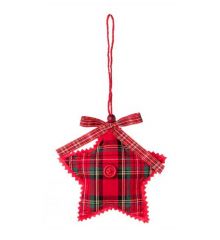​Χριστουγεννιάτικο Κρεμαστό Στολίδι Αστέρι Καρό Υφασμάτινο με Κουμπί και Φιόγκο Πολύχρωμο - 12 cm - 1 Τεμάχιο