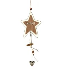 Χριστουγεννιάτικο Ξύλινο Αστέρι Καφέ "XMAS" με Μεταλλική Καρδιά (30cm)
