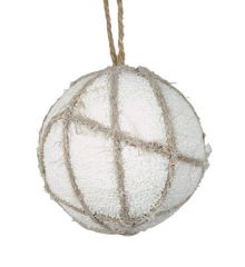 Χριστουγεννιάτικη Λευκή Μπάλα με Λινάτσα,10εκ
