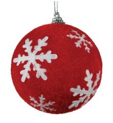 Χριστουγεννιάτικη Κόκκινη Μπάλα με Νιφάδες,10εκ