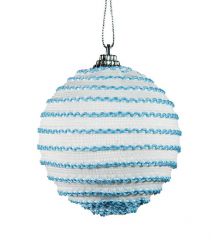 Χριστουγεννιάτικη Μπάλα Λευκό - Γαλάζιο, με Πλεχτό (8cm)