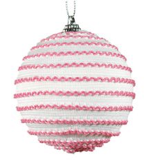 Χριστουγεννιάτικη Μπάλα Λευκό - Ροζ, με Πλεχτό (10cm)