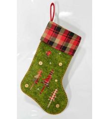 Χριστουγεννιάτικη Διακοσμητική Υφασμάτινη Πράσινη Κάλτσα, 45εκ