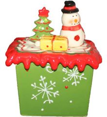 Χριστουγεννιάτικη Κεραμική Μπισκοτιέρα Πράσινη με Χιονάνθρωπο - 14*10*16 εκ