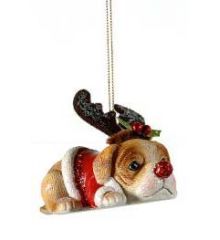 Χριστουγεννιάτικο Κεραμικό Σκυλάκι, με Στέκα Ταράνδου Πολύχρωμο (9cm)