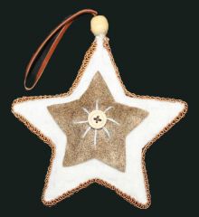 Χριστουγεννιάτικο Υφασμάτινο Στολίδι - Αστέρι Λευκό και Καφέ με Κουμπί (12cm)