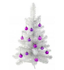 Χριστουγεννιάτικο Επιτραπέζιο Δέντρο Λευκό με Μωβ Μπάλες (50cm)