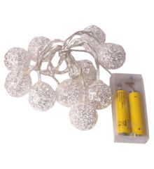 10 Λευκά Θερμά Φωτάκια LED Μπαταρίας, με Μεταλλικές Μπάλες (1,1m)