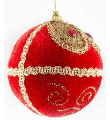 Χριστουγεννιάτικη Μπάλα Δέντρου Κόκκινη με Σχέδια - 9cm