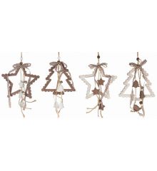 Χριστουγεννιάτικα Ξύλινα Κρεμαστά Στολίδια με Φιόγκο Καφέ - 4 Σχέδια (22cm)