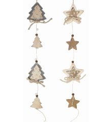 Χριστουγεννιάτικα Κρεμαστά Ξύλινα Στολίδια, με Φιόγκους και Χάντρες Καφέ - 2 Σχέδια (40cm)