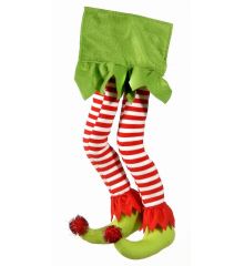 Χριστουγεννιάτικα Λούτρινα Κρεμαστά Πόδια Καλικατζάρου με Κόκκινες Ριγέ Κάλτσες, 58cm - 1 Τεμάχιο