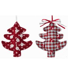 Χριστουγεννιάτικα Υφασμάτινα Κόκκινα Κρεμαστά Δεντράκια - 2 Σχέδια (13cm)
