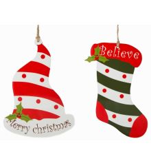 Χριστουγεννιάτικα Πλαστικά Κρεμαστά Στολίδια με Επιγραφές Πολύχρωμα - 2 Σχέδια (15cm)