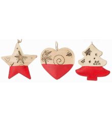 Χριστουγεννιάτικα Ξύλινα Κρεμαστά Κόκκινα και Μπεζ Στολίδια, 10cm (3 σχέδια)