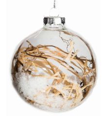 Χριστουγεννιάτικη Διάφανη Γυάλινη Μπάλα με Κλαδάκια και Χιόνι στο εσωτερικό, 8cm
