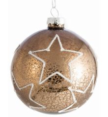 Χριστουγεννιάτικη Μπάλα Γυάλινη Καφέ με Ανάγλυφα Λευκά Αστέρια (8cm)