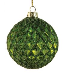 Χριστουγεννιάτικη Πράσινη Ανάγλυφη Γυάλινη μπάλα τύπου Antique 10cm