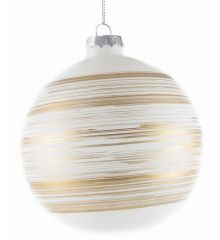 Χριστουγεννιάτικη Γυάλινη Λευκή Μπάλα με Χρυσές Ρίγες, 8cm
