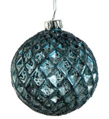 Χριστουγεννιάτικη Μπλε Ανάγλυφη Γυάλινη Μπάλα, Τύπου Antique (10cm)