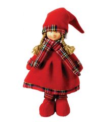 Χριστουγεννιάτικο Διακοσμητικό Κοριτσάκι, με Κόκκινο Φόρεμα, Σκούφο και Κασκόλ (37cm)