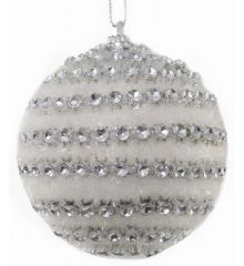 Χριστουγεννιάτικη Μπάλα Λευκή με Διαμαντάκια - 9cm