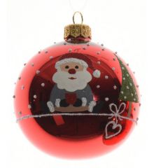 Χριστουγεννιάτικη Γυάλινη Παιδική Μπάλα Δέντρου, Κόκκινη με Άγιο Βασίλη - 8cm