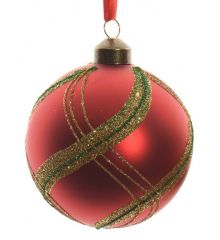 Χριστουγεννιάτικη Γυάλινη Μπάλα Δέντρου Κόκκινη, με Σχέδια από Στρας (8cm)