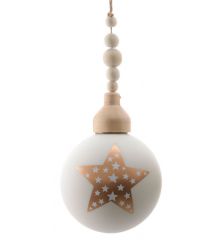 Χριστουγεννιάτικη Γυάλινη Μπάλα Δέντρου Λευκή, με Χρυσό Αστέρι και Ξύλινο Καπάκι - 10cm