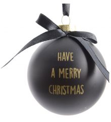 Χριστουγεννιάτικη Γυάλινη Μπάλα Δέντρου Μαύρη, με Επιγραφή σε Χρυσά Γράμματα - 8cm