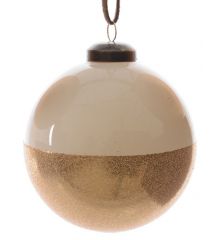 Χριστουγεννιάτικη Μπάλα Γυάλινη Μπεζ, με Χρυσό Στρας (8cm)