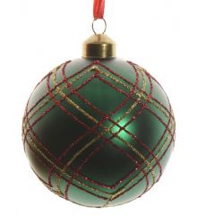Χριστουγεννιάτικη Μπάλα Γυάλινη Δέντρου Πράσινη, με Σχέδια από Στρας (8cm)