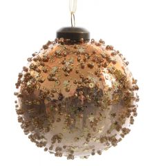 Χριστουγεννιάτικη Γυάλινη Μπάλα Δέντρου Χρυσή, Διακοσμημένη με Αστεράκια και Χάντρες - 8cm