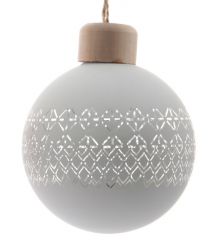Χριστουγεννιάτικη Γυάλινη Μπάλα Δέντρου Λευκή με Ξύλινο Καπάκι - 8cm