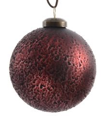 Χριστουγεννιάτικη Μπάλα Γυάλινη Κόκκινη, με Μαύρα Ανάγλυφα Σχέδια (8cm)