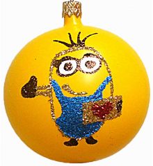 Χριστουγεννιάτικη Χειροποίητη Μπάλα Κίτρινη, Minions με Καρδιά - 10εκ.
