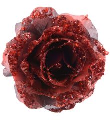 Χριστουγεννιάτικο Διακοσμητικό Λουλούδι Τριαντάφυλλο, Κόκκινο με Στρας - 14εκ