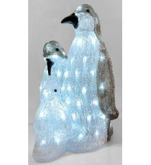 Χριστουγεννιάτικοι Φωτιζόμενοι Πιγκουίνοι Ακρυλικοί, Οικογένεια με 96 LED - 36 cm