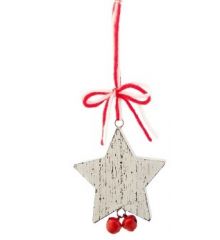 Χριστουγεννιάτικο Κρεμαστό Ξύλινο Στολίδι Αστέρι Άσπρο, 8εκ - 1 Τεμάχιο