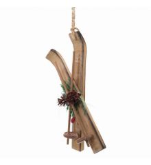 Χριστουγεννιάτικα Ξύλινα Κρεμαστά Πέδιλα του Σκι με Γκι και Κουκουνάρια, 15cm - 1 Τεμάχιο