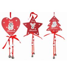 Χριστουγεννιάτικα Ξύλινα Στολίδια, Κόκκινα με Χάντρες και Κουδουνάκια - 3 Σχέδια (30cm)
