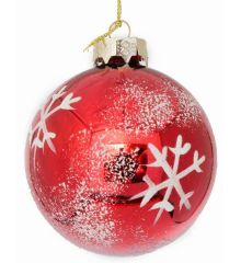 Χριστουγεννιάτικη Κόκκινη Γυάλινη Μπάλα με Λευκή Χιονονιφάδα Χιονισμένη, 8cm