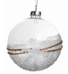 Χριστουγεννιάτικη Γυάλινη Διάφανη Μπάλα Διακοσμημένη με Χιόνι και Χιονονιφάδα Εξωτερικά, 8cm